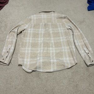 Light tan and white plaid button up